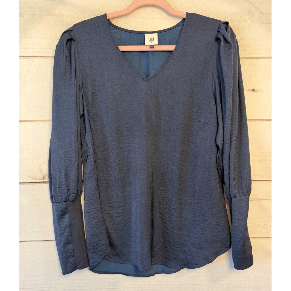 Cabi Keepsake Top 3959 Navy Blue V-Neck Puff Sleeve Ribbed Cuff Blouse Medium